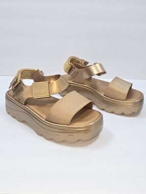 Melissa Kick Off Jelly Sandals Gold Glitter Platform Size 7 Chunky ​Open Toe